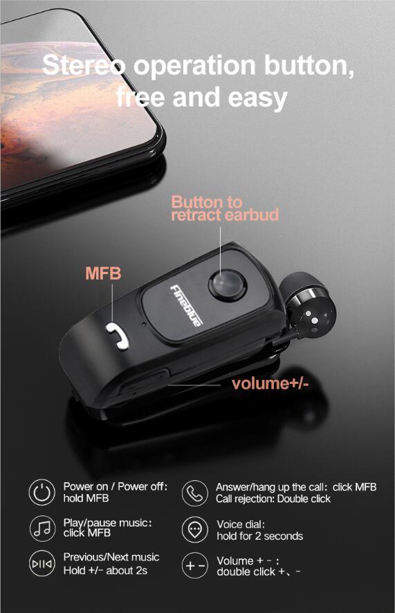 Unique Mini Wireless Earphone Retractable Portable Bluetooth Headset Calls Remind Vibration Sport Run Gamer Headphone Portable Design Comfortable HI-FI Stereo Earphones Noise Cancelling Bluetooth Earpiece Stevvex