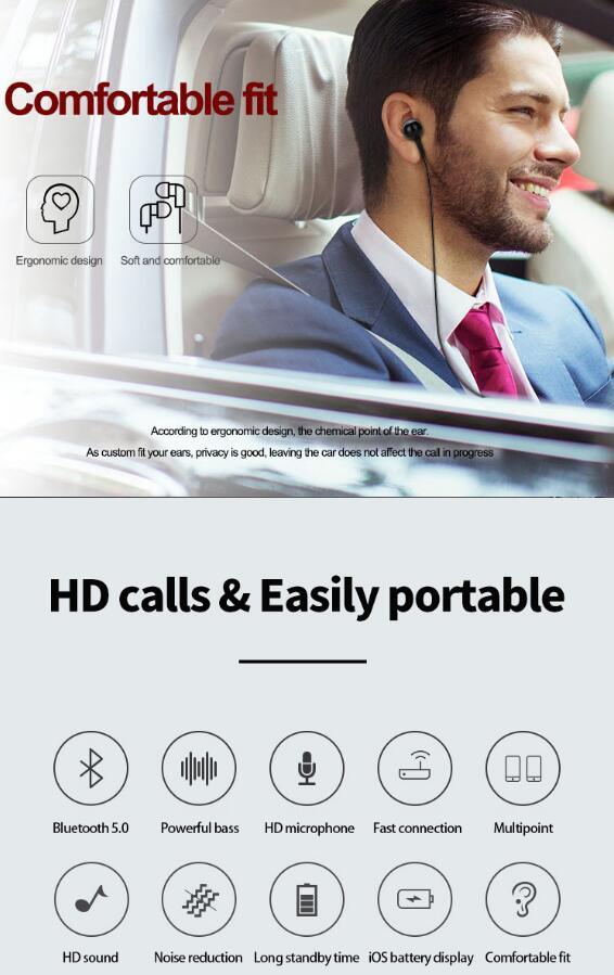 Unique Mini Wireless Earphone Retractable Portable Bluetooth Headset Calls Remind Vibration Sport Run Gamer Headphone Portable Design Comfortable HI-FI Stereo Earphones Noise Cancelling Bluetooth Earpiece Stevvex