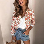 Unique Nature Design Women's jackets Floral Printed Ladies Zipper Up Bomber Outwear Spring Long Sleeve Short Thin Slim Casual Pocket Biker Coats Stevvex