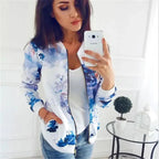 Unique Nature Design Women's jackets Floral Printed Ladies Zipper Up Bomber Outwear Spring Long Sleeve Short Thin Slim Casual Pocket Biker Coats Stevvex