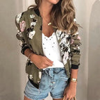 Unique Nature Design Women's jackets Floral Printed Ladies Zipper Up Bomber Outwear Spring Long Sleeve Short Thin Slim Casual Pocket Biker Coats Stevvex