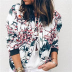 Unique Nature Design Women's jackets Floral Printed Ladies Zipper Up Bomber Outwear Spring Long Sleeve Short Thin Slim Casual Pocket Biker Coats Stevvex