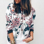 Unique Nature Design Women's jackets Floral Printed Ladies Zipper Up Bomber Outwear Spring Long Sleeve Short Thin Slim Casual Pocket Biker Coats Stevvex