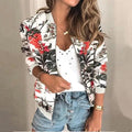 Unique Nature Design Women's jackets Floral Printed Ladies Zipper Up Bomber Outwear Spring Long Sleeve Short Thin Slim Casual Pocket Biker Coats Stevvex