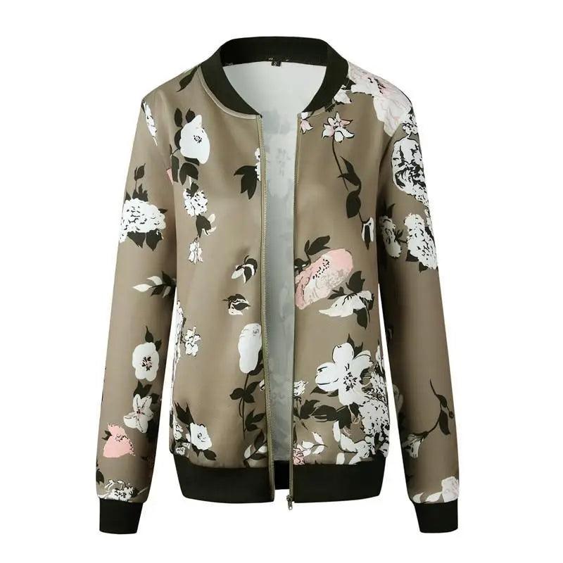 Unique Nature Design Women's jackets Floral Printed Ladies Zipper Up Bomber Outwear Spring Long Sleeve Short Thin Slim Casual Pocket Biker Coats Stevvex