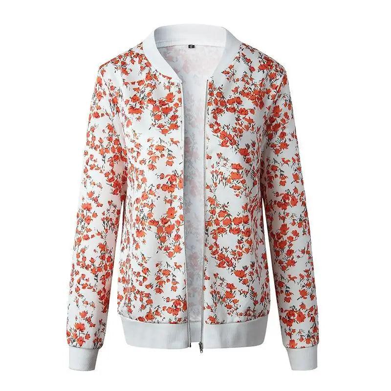Unique Nature Design Women's jackets Floral Printed Ladies Zipper Up Bomber Outwear Spring Long Sleeve Short Thin Slim Casual Pocket Biker Coats Stevvex
