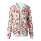 Unique Nature Design Women's jackets Floral Printed Ladies Zipper Up Bomber Outwear Spring Long Sleeve Short Thin Slim Casual Pocket Biker Coats Stevvex