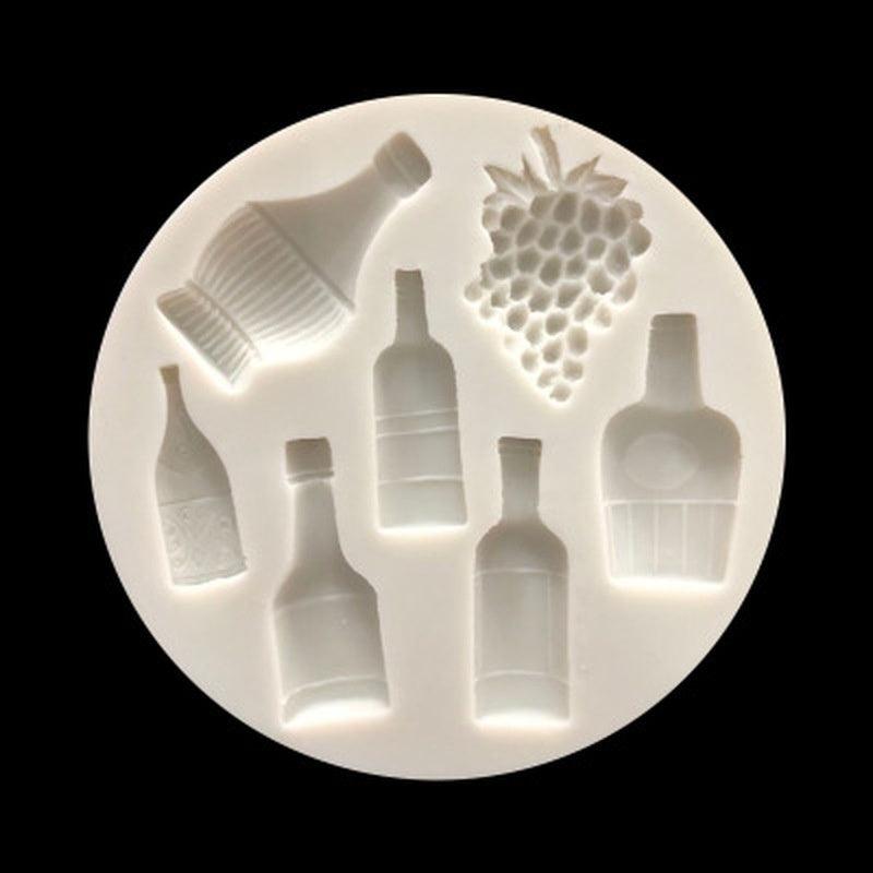Unique Silicone Red Wine Bottle Grape Shape Silicone Mold Fondant Cake Mold Baking Tools Very Small Cute Wine Bottle Grape Pot For Cake Fondant Baking Biscuit Tray Stevvex