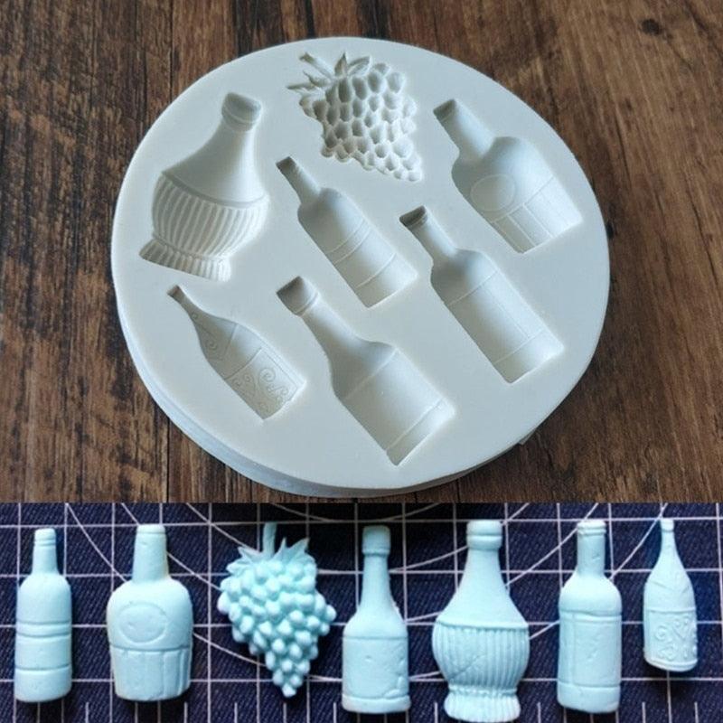 Unique Silicone Red Wine Bottle Grape Shape Silicone Mold Fondant Cake Mold Baking Tools Very Small Cute Wine Bottle Grape Pot For Cake Fondant Baking Biscuit Tray Stevvex
