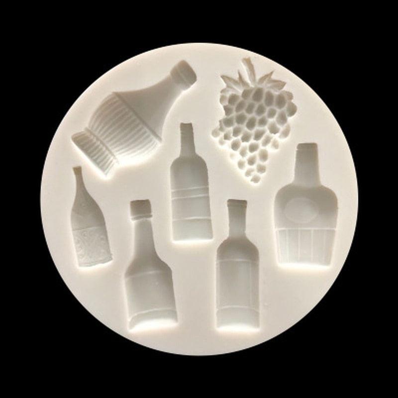 Unique Silicone Red Wine Bottle Grape Shape Silicone Mold Fondant Cake Mold Baking Tools Very Small Cute Wine Bottle Grape Pot For Cake Fondant Baking Biscuit Tray Stevvex