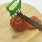 Unique Style 1PC Stainless Steel Onion Needle Onion Holder Handheld Simple Slicer Fruit Vegetable Cutter Potato Kitchen Tool Bar Accessories Stevvex