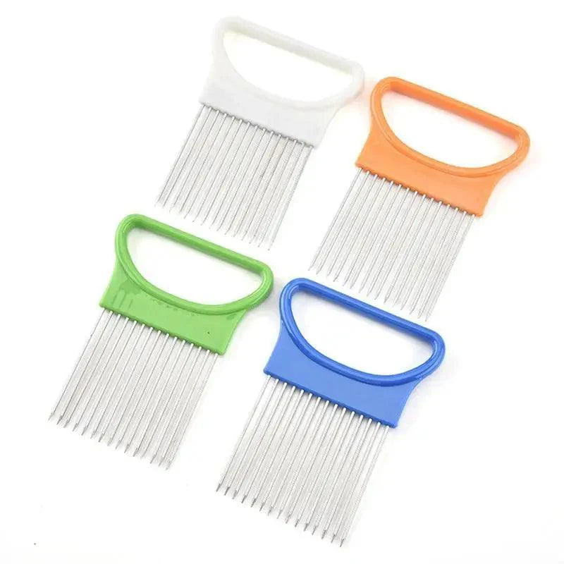 Unique Style 1PC Stainless Steel Onion Needle Onion Holder Handheld Simple Slicer Fruit Vegetable Cutter Potato Kitchen Tool Bar Accessories Stevvex