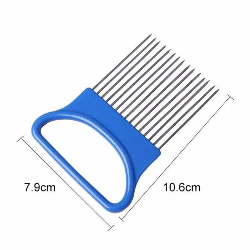 Unique Style 1PC Stainless Steel Onion Needle Onion Holder Handheld Simple Slicer Fruit Vegetable Cutter Potato Kitchen Tool Bar Accessories Stevvex