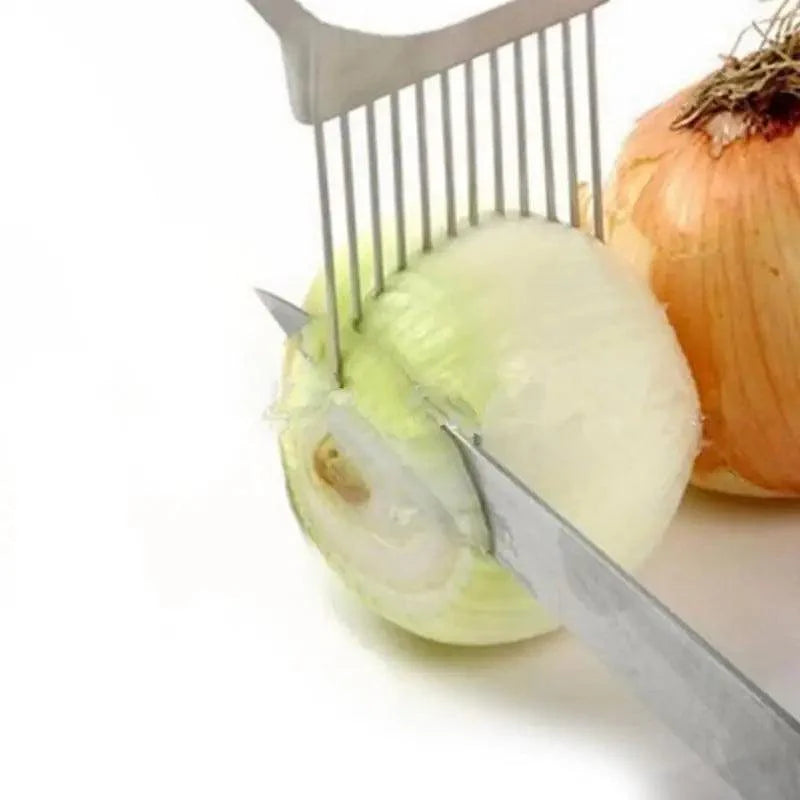 Unique Style 1PC Stainless Steel Onion Needle Onion Holder Handheld Simple Slicer Fruit Vegetable Cutter Potato Kitchen Tool Bar Accessories Stevvex