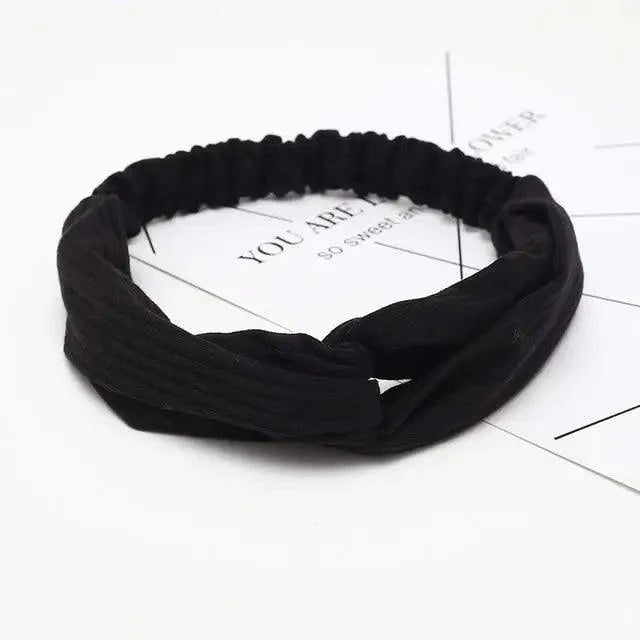 Unique Style Women's Soft Solid Print Headbands Vintage Cross Knot Elastic Hairbands Bandanas Girls Hair Bands Hair Accessories Stevvex