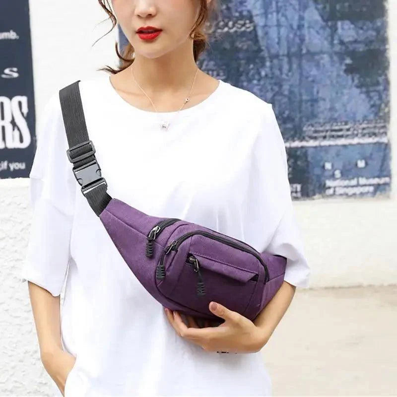 Unisex Casual Crossbody Women Waist Bag Retro Design Large Capacity Canvas Travel Adjustable Phone Bag Fanny Hip Bags Hands-Free Wallets Waist Pack Stevvex