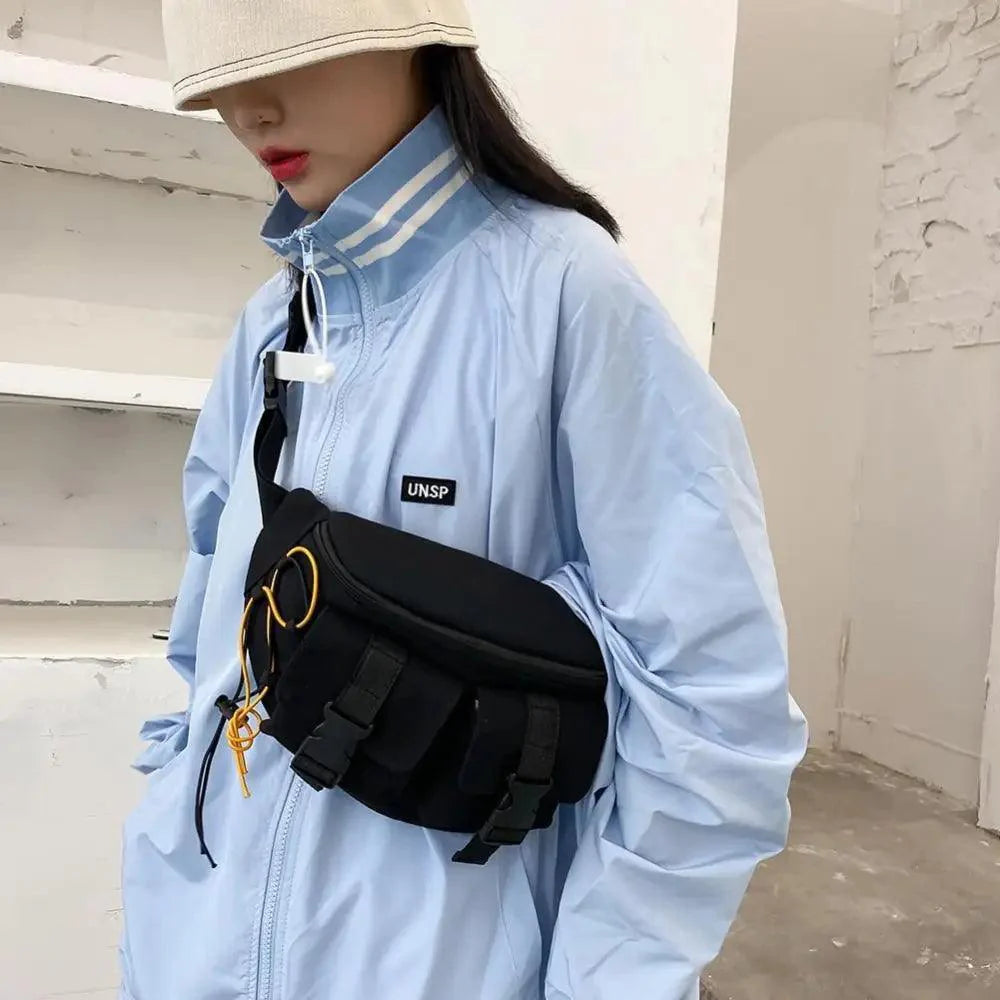 Unisex Casual Stylish Zipper Fanny Black Waist Bag Comfortable Travel Cross Body Bag Large Capacity Bags Stevvex