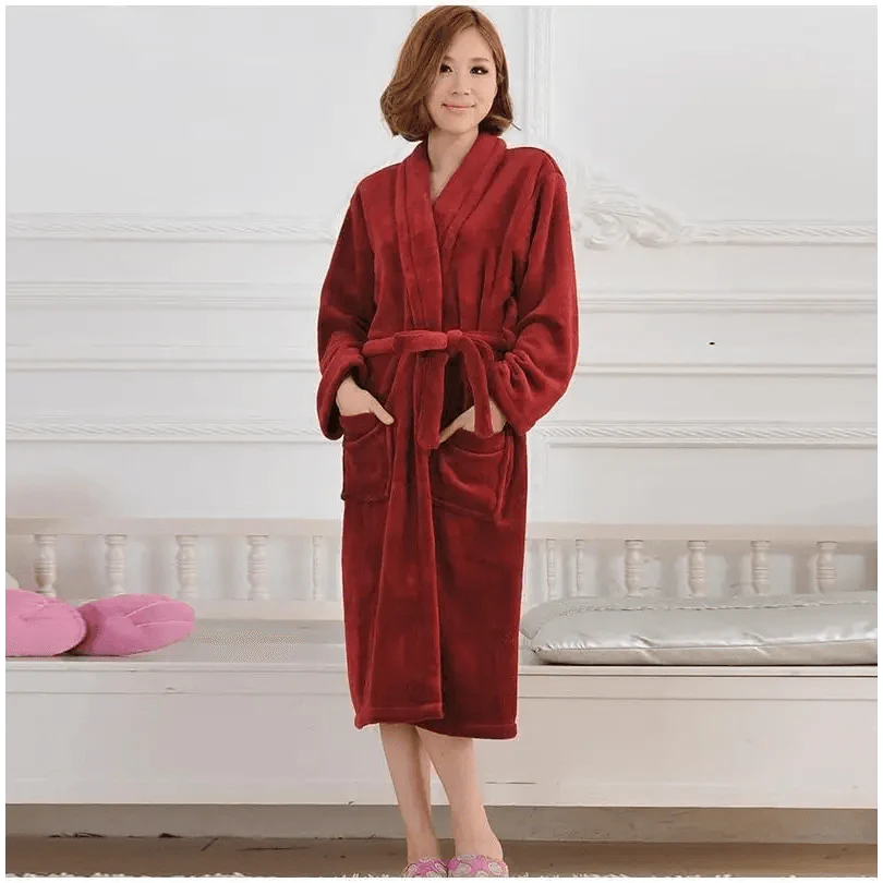 Unisex Comfortable Fleece Soft Bathrobes Elegant Sleepwear For Men And Women Winter Indoor Warm Bathrobe Stevvex