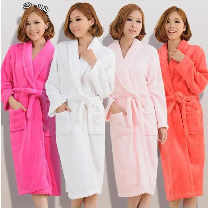 Unisex Comfortable Fleece Soft Bathrobes Elegant Sleepwear For Men And Women Winter Indoor Warm Bathrobe Stevvex