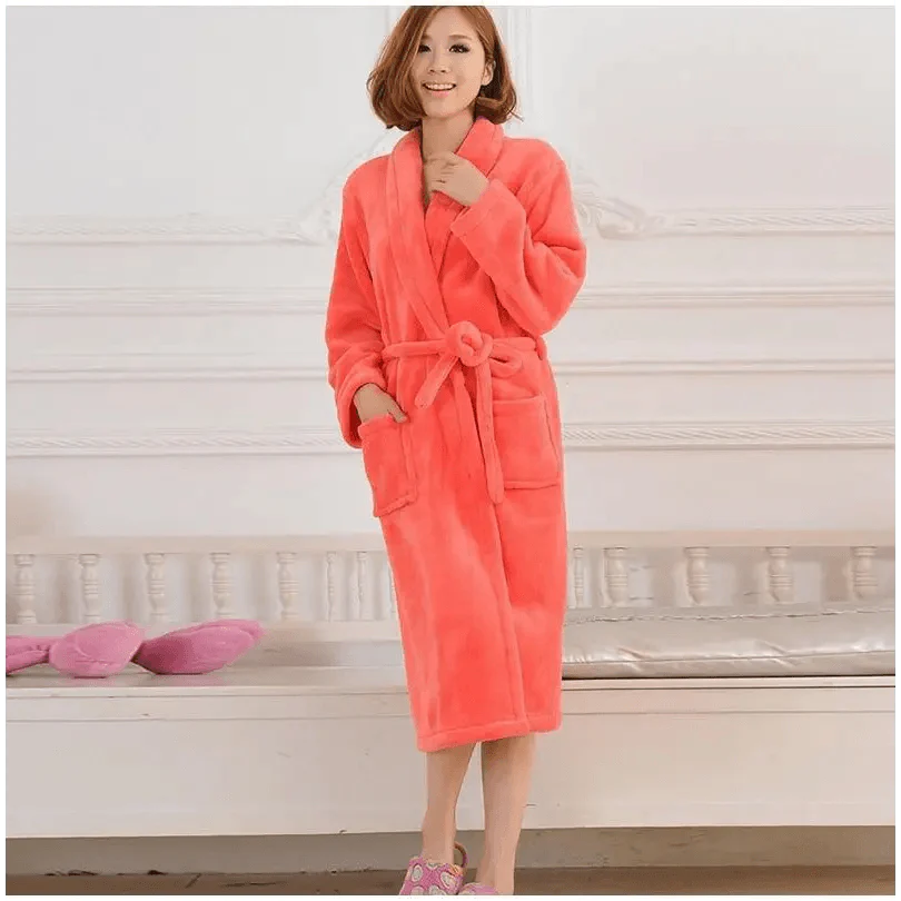 Unisex Comfortable Fleece Soft Bathrobes Elegant Sleepwear For Men And Women Winter Indoor Warm Bathrobe Stevvex