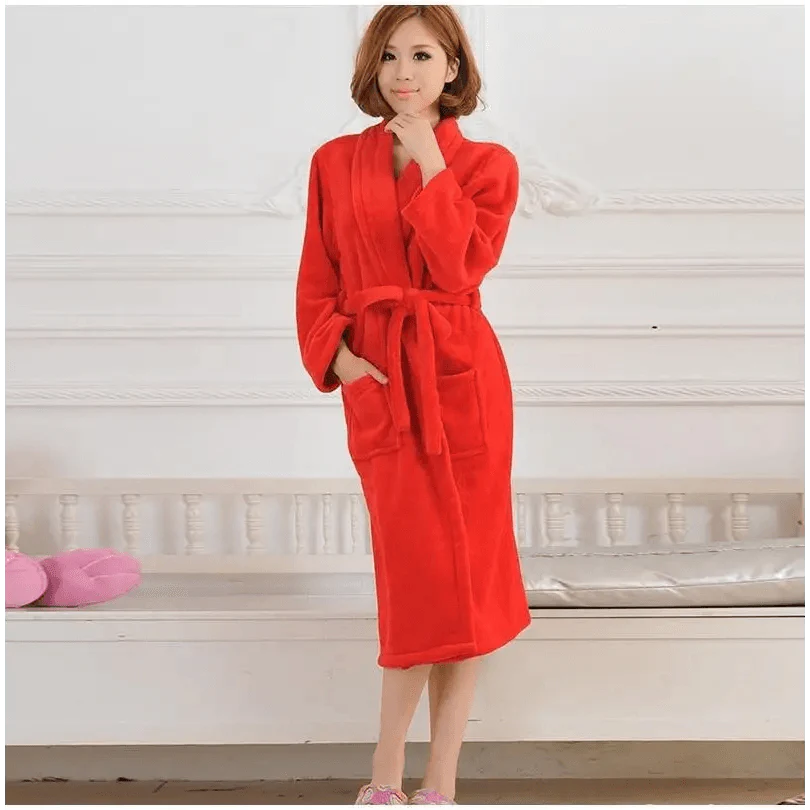 Unisex Comfortable Fleece Soft Bathrobes Elegant Sleepwear For Men And Women Winter Indoor Warm Bathrobe Stevvex