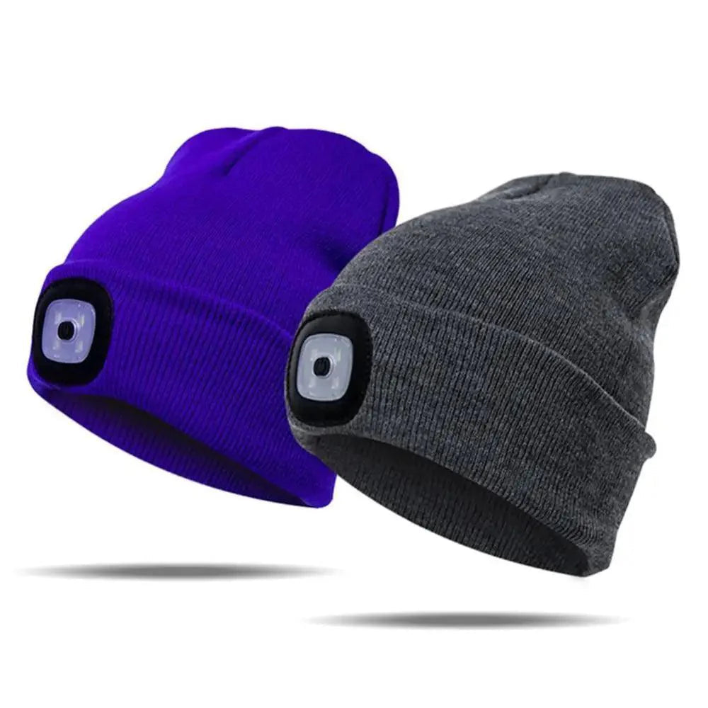 Unisex Fashion LED Light Knitted Hat For Men Women Trendy Elastic Beanie Cap Headlamp Winter Knit Lighted Headlight Headlamp Cap Stevvex