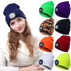 Unisex Fashion LED Light Knitted Hat For Men Women Trendy Elastic Beanie Cap Headlamp Winter Knit Lighted Headlight Headlamp Cap Stevvex