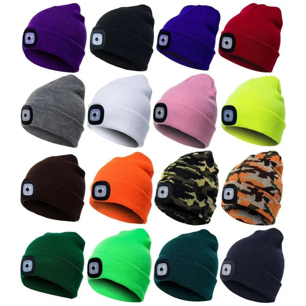 Unisex Fashion LED Light Knitted Hat For Men Women Trendy Elastic Beanie Cap Headlamp Winter Knit Lighted Headlight Headlamp Cap Stevvex