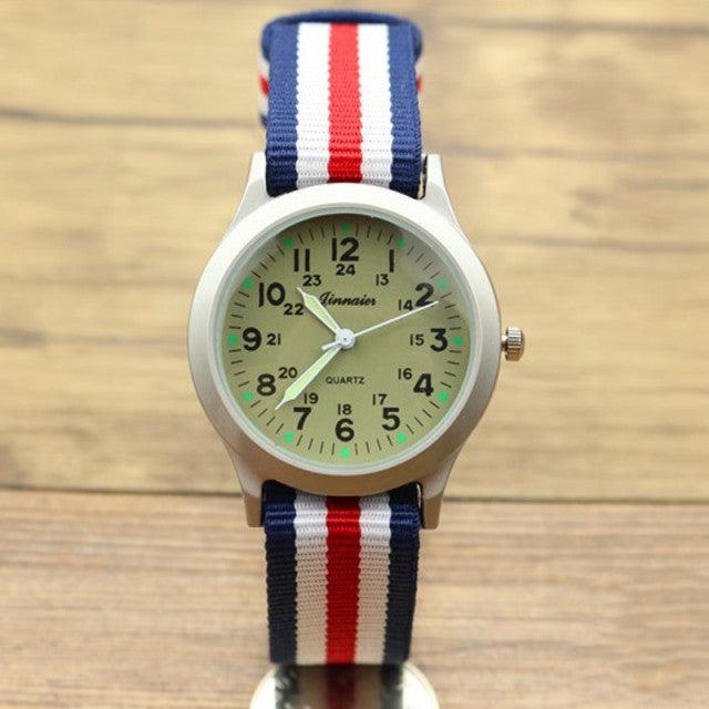 Unisex Fashion Nylon Fabric Kids Children Watch Sport Thin Students Canvas Quartz Dress Wristwatch Military Time Watch  Field Outdoor Sport Mens Wristwatch With Slip-Thru Nylon Band Stevvex