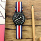 Unisex Fashion Nylon Fabric Kids Children Watch Sport Thin Students Canvas Quartz Dress Wristwatch Military Time Watch  Field Outdoor Sport Mens Wristwatch With Slip-Thru Nylon Band Stevvex