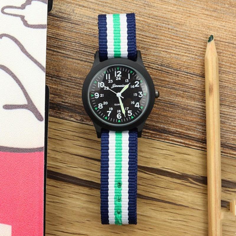 Unisex Fashion Nylon Fabric Kids Children Watch Sport Thin Students Canvas Quartz Dress Wristwatch Military Time Watch  Field Outdoor Sport Mens Wristwatch With Slip-Thru Nylon Band Stevvex