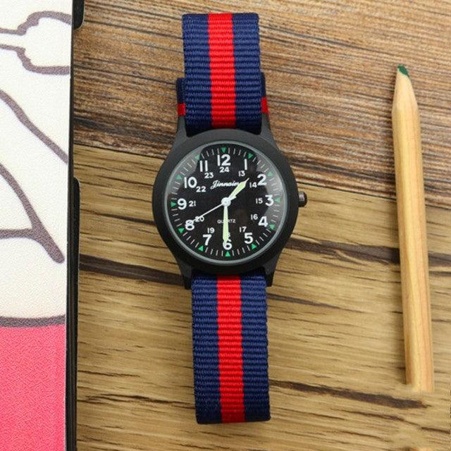 Unisex Fashion Nylon Fabric Kids Children Watch Sport Thin Students Canvas Quartz Dress Wristwatch Military Time Watch  Field Outdoor Sport Mens Wristwatch With Slip-Thru Nylon Band Stevvex