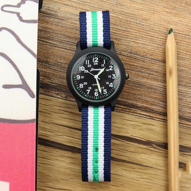Unisex Fashion Nylon Fabric Kids Children Watch Sport Thin Students Canvas Quartz Dress Wristwatch Military Time Watch  Field Outdoor Sport Mens Wristwatch With Slip-Thru Nylon Band Stevvex