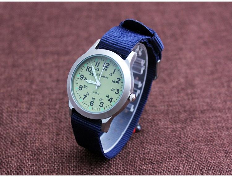 Unisex Fashion Nylon Fabric Kids Children Watch Sport Thin Students Canvas Quartz Dress Wristwatch Military Time Watch  Field Outdoor Sport Mens Wristwatch With Slip-Thru Nylon Band Stevvex