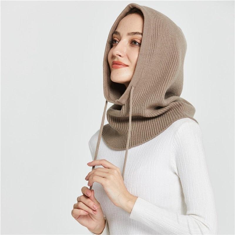 Unisex Knit Scarf Hood Hat Winter Women Cashmere Beanie Bonnet Lady Wool Neck Protect Balaclava Skellies Men Hooded Fashion Balaclava Shawl Women Winter Hat Soft Knitted Hooded Neck Collar Cap Beanie Hat Warm Scarf Unisex Bonnet Hooded Sc Stevvex