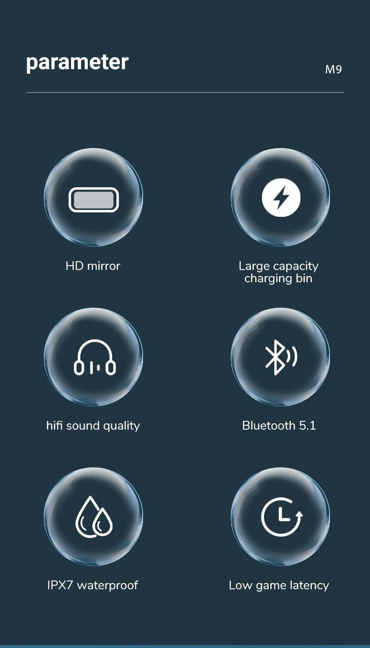 Unisex Lightweight Wireless Headphones Bluetooth 5.1 Headphones Waterproof Sport Earphone Headset Bluetooth Earpiece Sports Headphones Wireless Wearable Music Player Sweatproof Workout Portable Headphones LED Smart Screen Display Design Stevvex