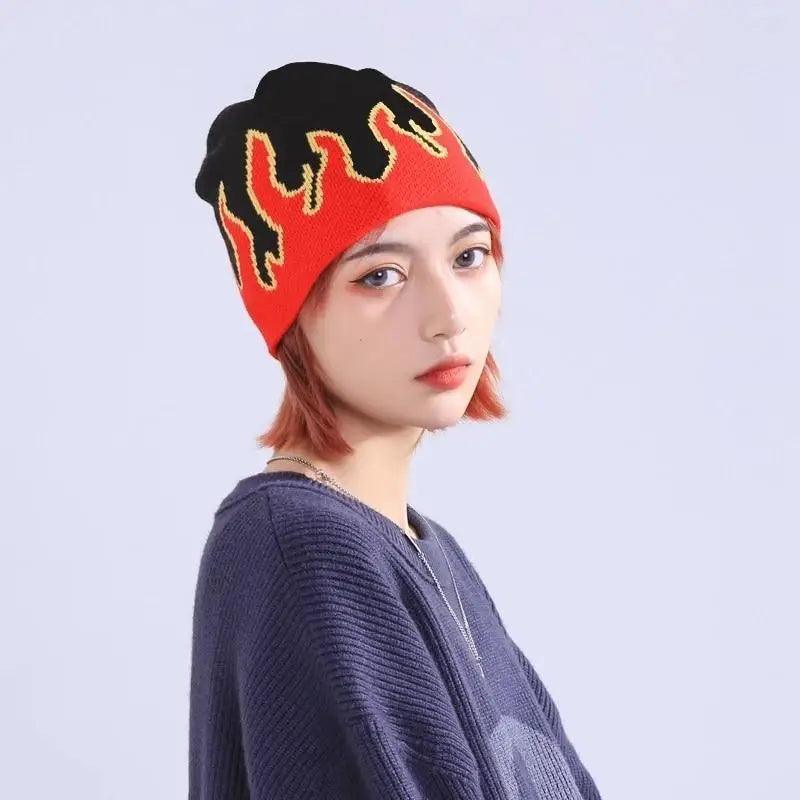 Unisex Modern Fire Design Soft Warm Beanies Comfortable Winter One Size Caps For Men And Women Stevvex
