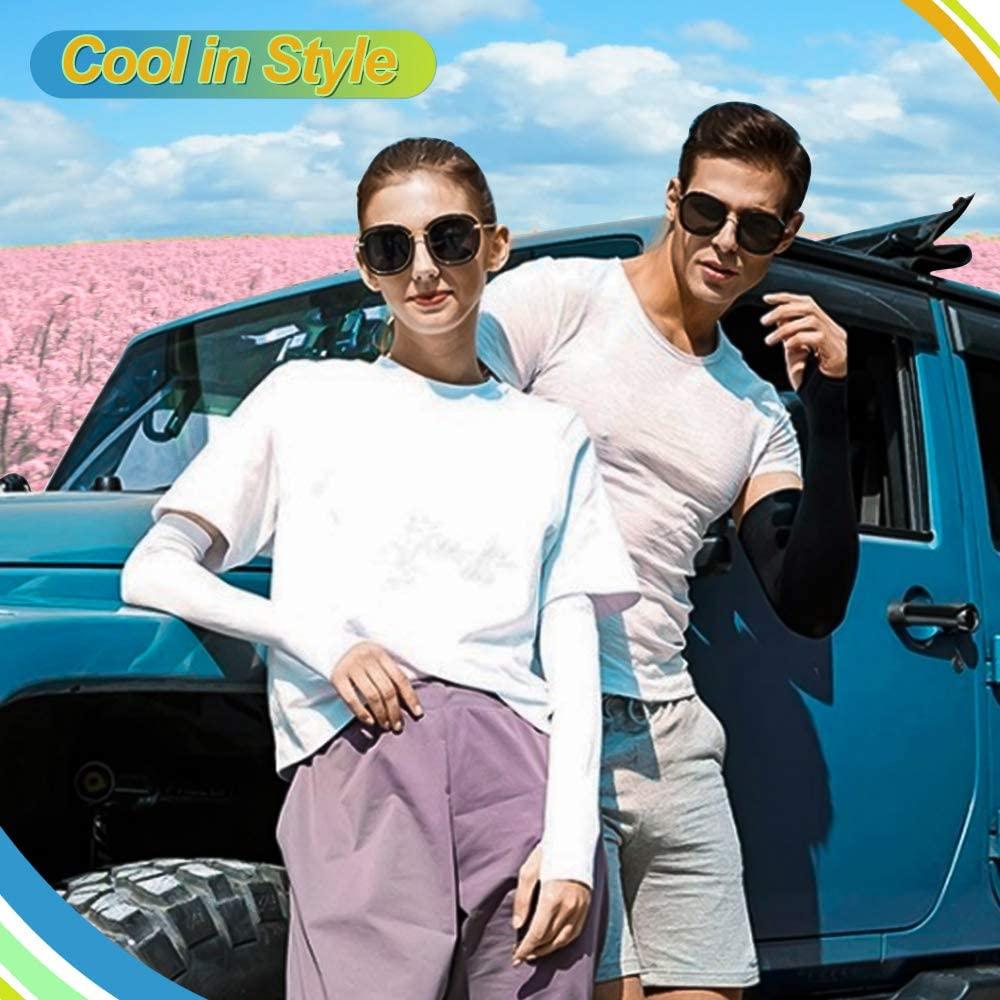 Unisex One Size Compression Cooling Sleeves UV Sun Protection Cooling Arm Sleeves With Thumb Hole Compression Sports Tattoo Cover Up Sleeve For Sports Long Arm Cover Anti-Slip Warmers Outdoor Sports Sunblock Cover Stevvex
