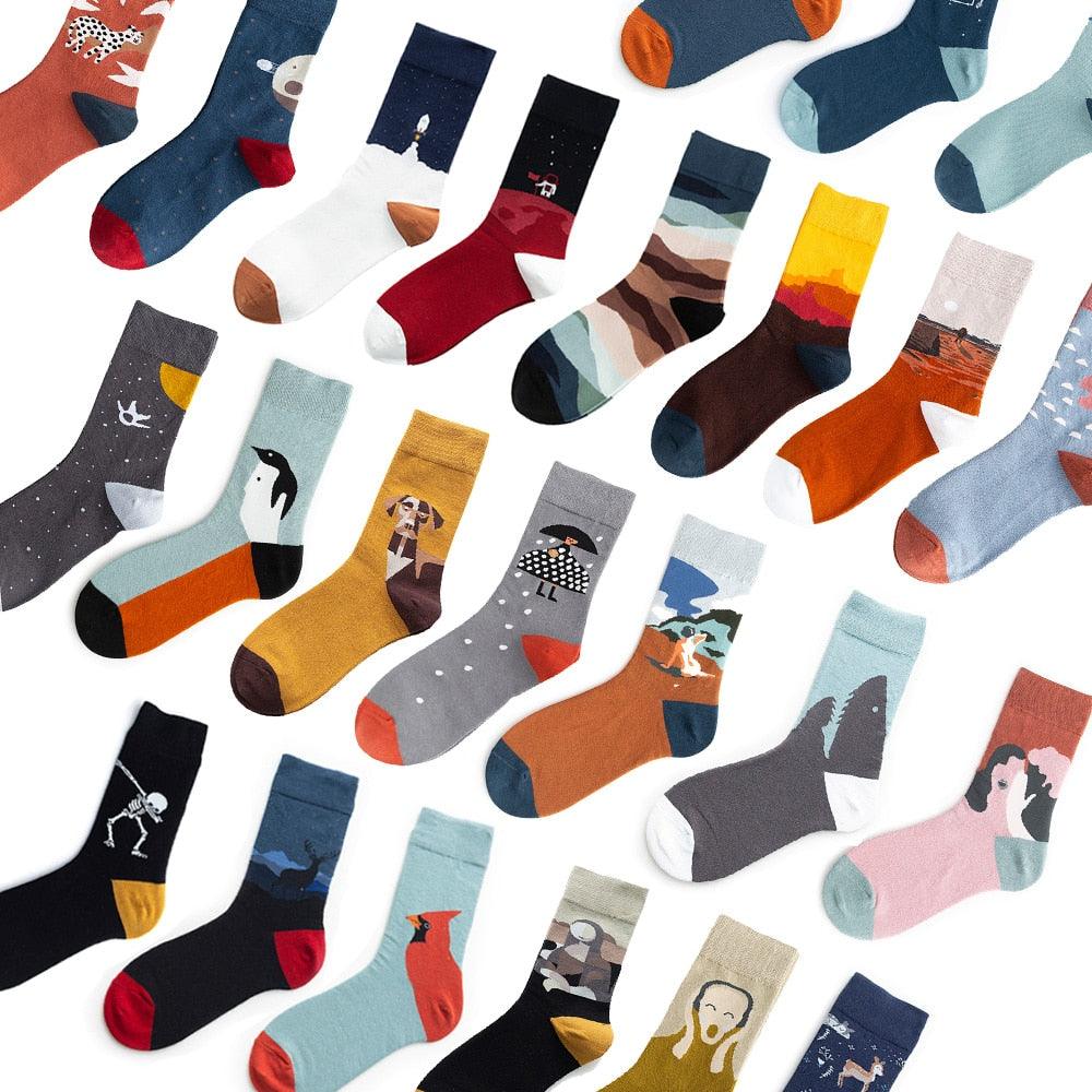 Unisex Painting Style Crew Socks Women Streetwear Skateboard Sport Cycling Designer Socks For Men And Women