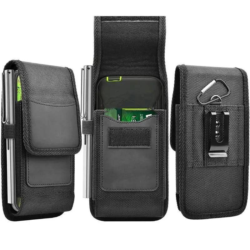 Unisex Simple Black Design Men Small Cell Phone Holster Storage Waist Fanny Pack Zipper Storage Credit Card Holder Stevvex