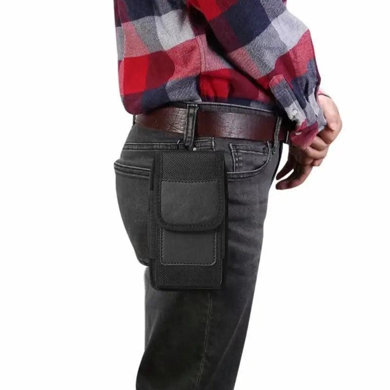Unisex Simple Black Design Men Small Cell Phone Holster Storage Waist Fanny Pack Zipper Storage Credit Card Holder Stevvex
