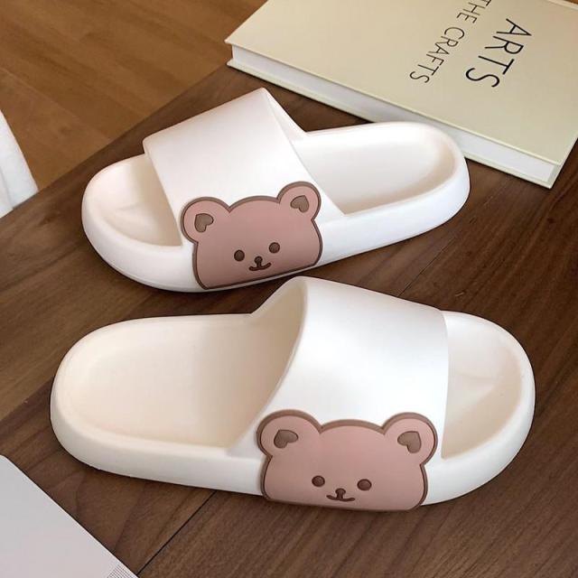 Unisex Summer Slippers Beach Slides Flip Flops Bear Thick Soled Boys Girls Bathroom Shoes Slides Sandals With Thick Sole Non-Slip Beach Pool Slides Open Toe Style Outdoor Slippers For Men And Women Stevvex