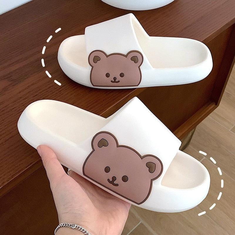 Unisex Summer Slippers Beach Slides Flip Flops Bear Thick Soled Boys Girls Bathroom Shoes Slides Sandals With Thick Sole Non-Slip Beach Pool Slides Open Toe Style Outdoor Slippers For Men And Women Stevvex