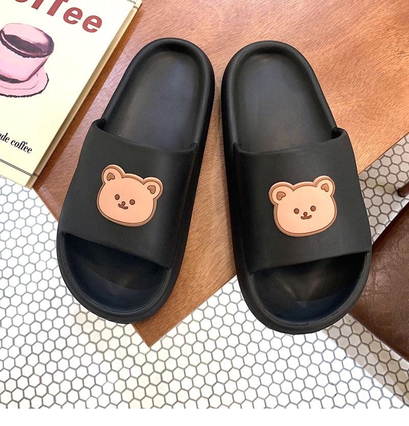 Unisex Summer Slippers Beach Slides Flip Flops Bear Thick Soled Boys Girls Bathroom Shoes Slides Sandals With Thick Sole Non-Slip Beach Pool Slides Open Toe Style Outdoor Slippers For Men And Women Stevvex