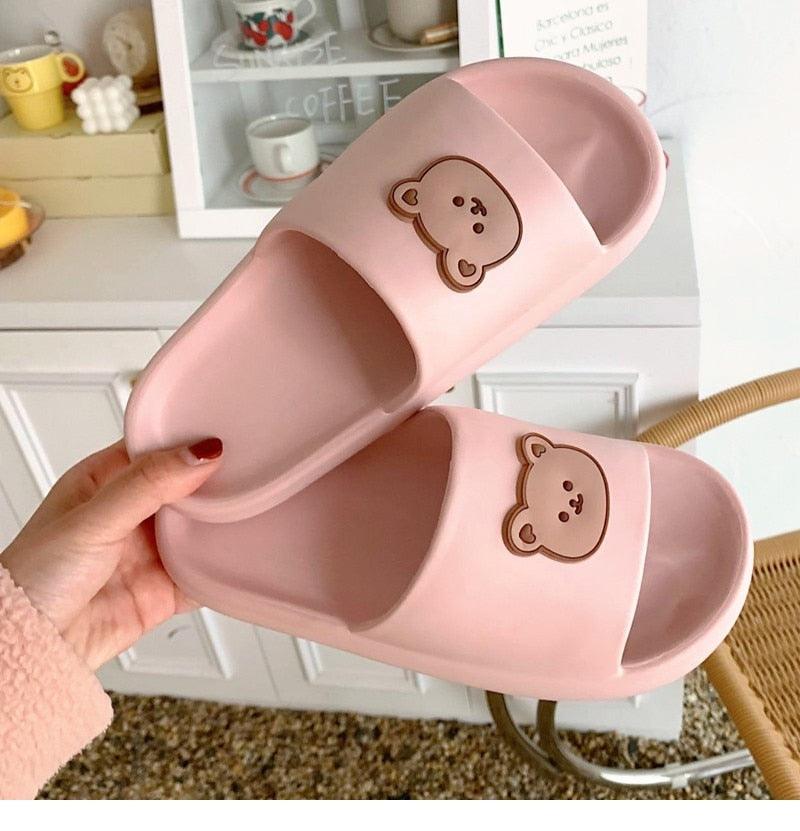 Unisex Summer Slippers Beach Slides Flip Flops Bear Thick Soled Boys Girls Bathroom Shoes Slides Sandals With Thick Sole Non-Slip Beach Pool Slides Open Toe Style Outdoor Slippers For Men And Women Stevvex