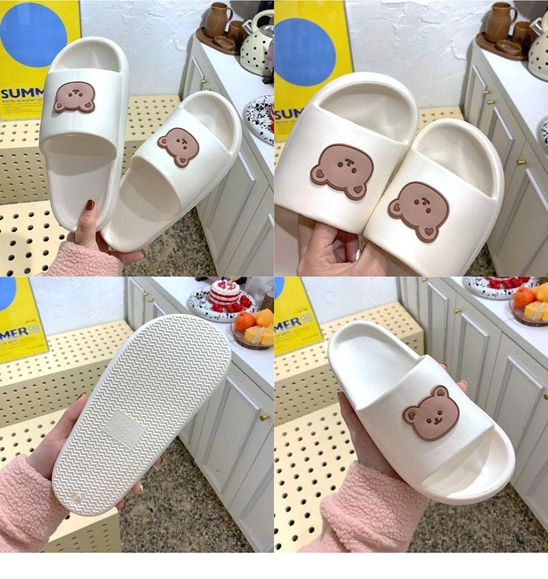 Unisex Summer Slippers Beach Slides Flip Flops Bear Thick Soled Boys Girls Bathroom Shoes Slides Sandals With Thick Sole Non-Slip Beach Pool Slides Open Toe Style Outdoor Slippers For Men And Women Stevvex