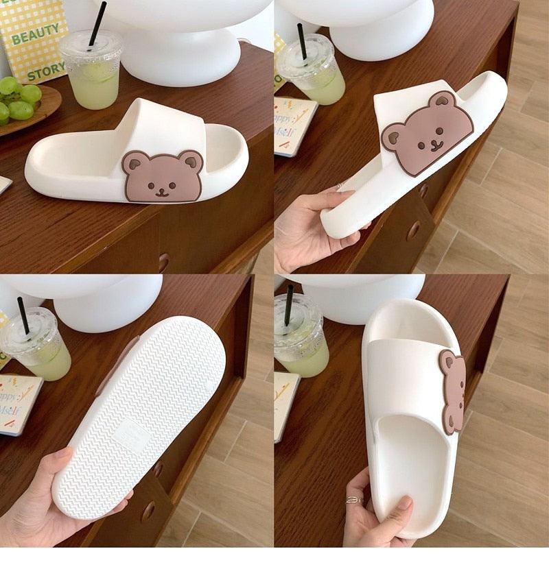 Unisex Summer Slippers Beach Slides Flip Flops Bear Thick Soled Boys Girls Bathroom Shoes Slides Sandals With Thick Sole Non-Slip Beach Pool Slides Open Toe Style Outdoor Slippers For Men And Women Stevvex