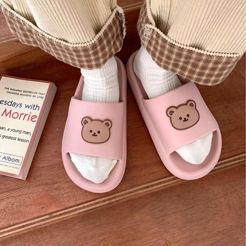 Unisex Summer Slippers Beach Slides Flip Flops Bear Thick Soled Boys Girls Bathroom Shoes Slides Sandals With Thick Sole Non-Slip Beach Pool Slides Open Toe Style Outdoor Slippers For Men And Women Stevvex