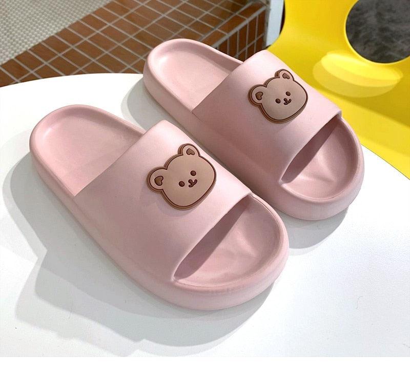 Unisex Summer Slippers Beach Slides Flip Flops Bear Thick Soled Boys Girls Bathroom Shoes Slides Sandals With Thick Sole Non-Slip Beach Pool Slides Open Toe Style Outdoor Slippers For Men And Women Stevvex