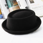 Unisex White Classic Wool Soft Hat Simple Black Fedora For Men Women Pork Pie Hat Comfortable Soft Porkpie Hats Flat Top Men's Fedora Autumn Winter Warm Hat Dress Hats Stevvex